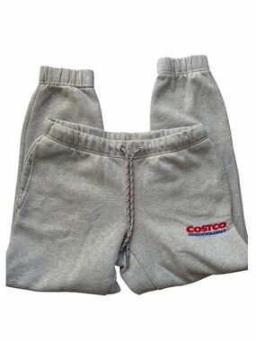 Costco Wholesale Logo Sweatpants Grey Fleece Jogger Drawstring Lounge Athleisure